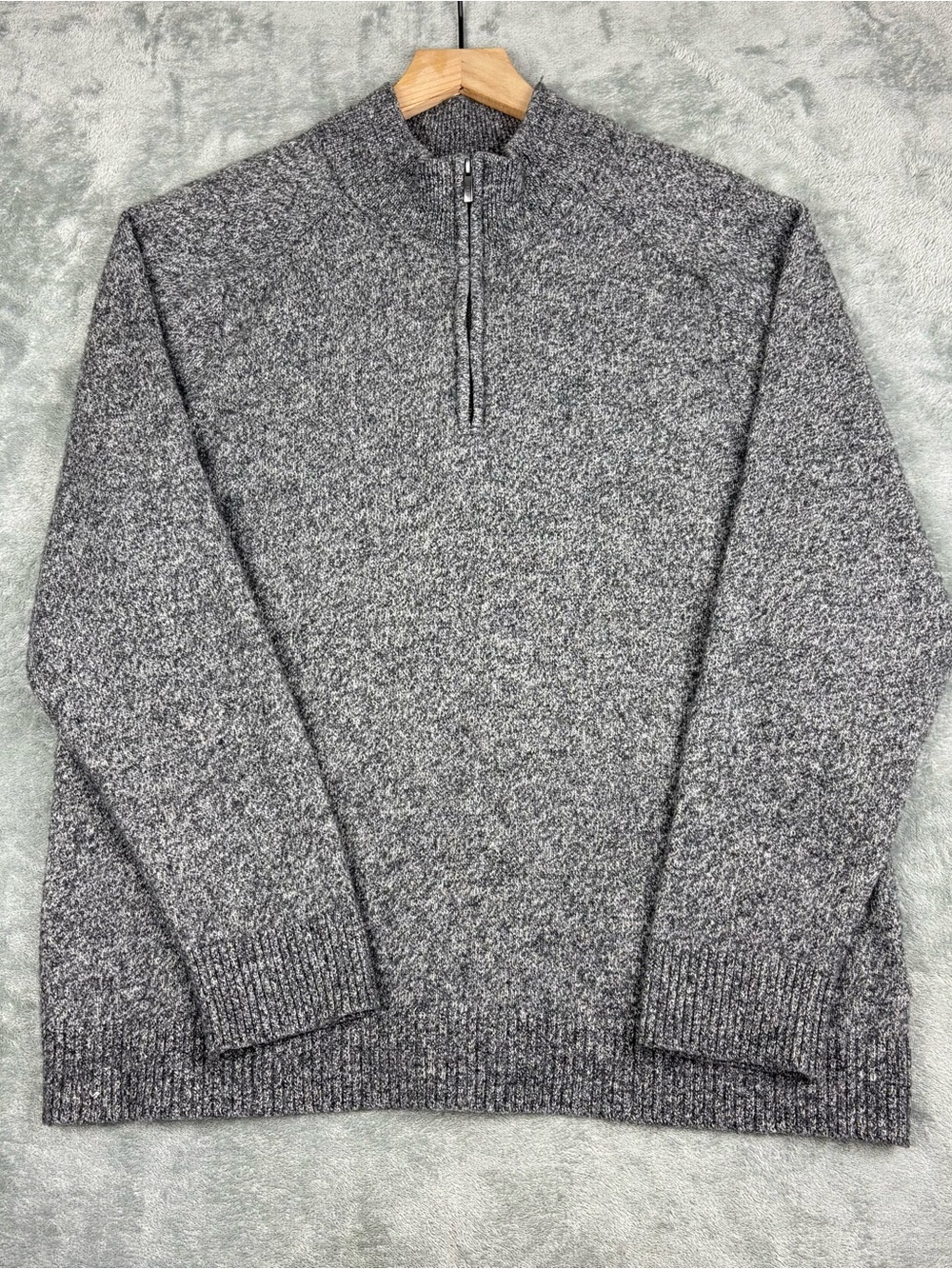 J Crew Factory Sweater Men XL Gray Lambswool Blend 1/4 Zip Mock Neck Knit